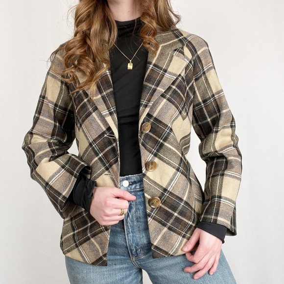 Talbots Jackets & Blazers - Vintage Plaid Tartan Wool Belted Oversized Blazer Jacket Pea Coat Preppy Fall